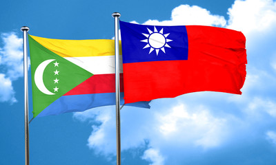 Comoros flag with Taiwan flag, 3D rendering
