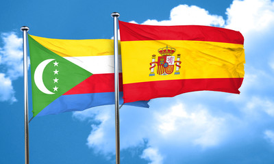 Comoros flag with Spain flag, 3D rendering