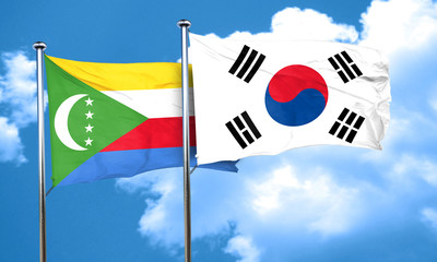 Comoros flag with South Korea flag, 3D rendering