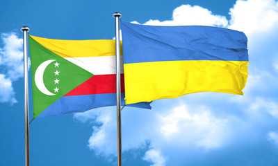 Comoros flag with Ukraine flag, 3D rendering