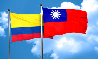 Colombia flag with Taiwan flag, 3D rendering