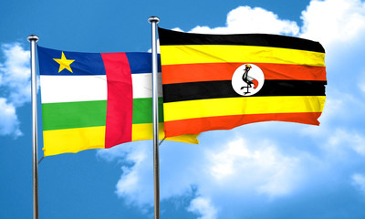 Central african republic flag with Uganda flag, 3D rendering