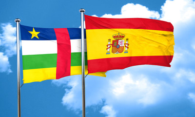 Central african republic flag with Spain flag, 3D rendering