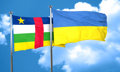 Central african republic flag with Ukraine flag, 3D rendering