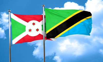 Burundi flag with Tanzania flag, 3D rendering
