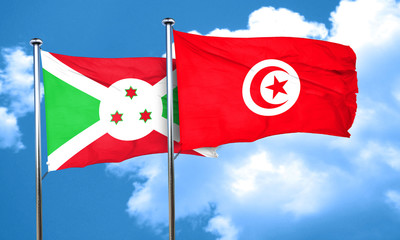 Burundi flag with Tunisia flag, 3D rendering