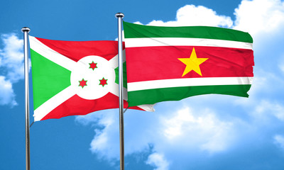 Burundi flag with Suriname flag, 3D rendering