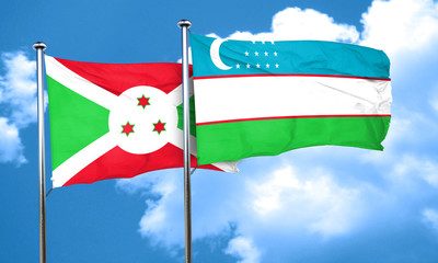 Burundi flag with Uzbekistan flag, 3D rendering