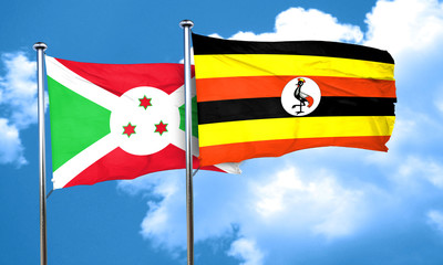 Burundi flag with Uganda flag, 3D rendering
