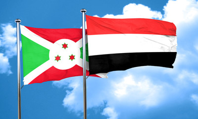 Burundi flag with Yemen flag, 3D rendering