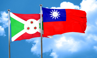 Burundi flag with Taiwan flag, 3D rendering