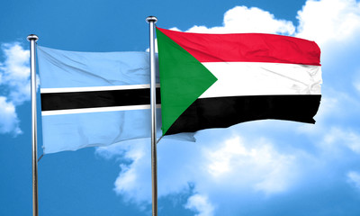 Botswana flag with Sudan flag, 3D rendering