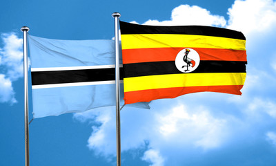 Botswana flag with Uganda flag, 3D rendering