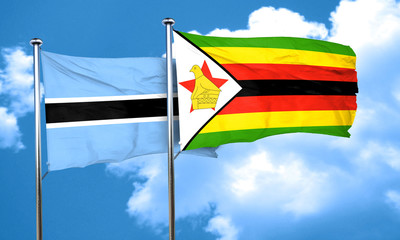 Botswana flag with Zimbabwe flag, 3D rendering