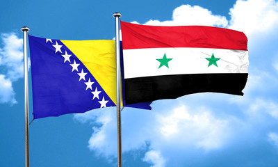 Bosnia and Herzegovina flag with Syria flag, 3D rendering