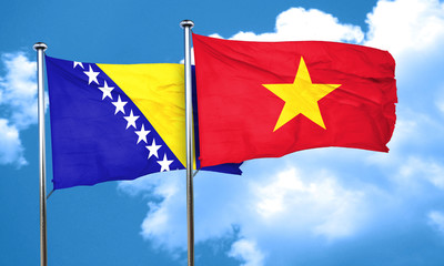 Bosnia and Herzegovina flag with Vietnam flag, 3D rendering