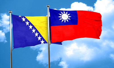 Bosnia and Herzegovina flag with Taiwan flag, 3D rendering