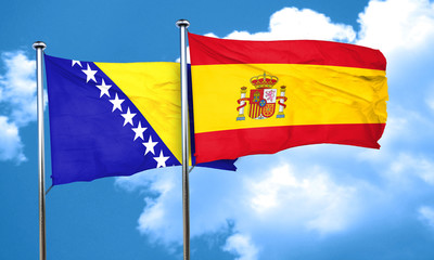 Bosnia and Herzegovina flag with Spain flag, 3D rendering