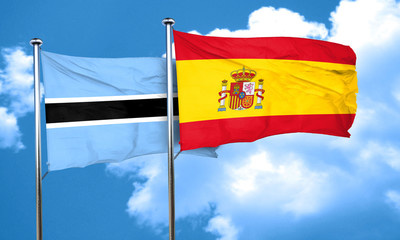 Botswana flag with Spain flag, 3D rendering