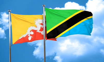 Bhutan flag with Tanzania flag, 3D rendering