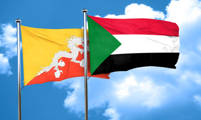 Bhutan flag with Sudan flag, 3D rendering