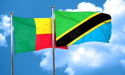 Benin flag with Tanzania flag, 3D rendering