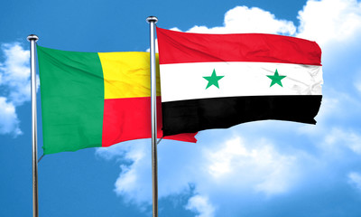 Benin flag with Syria flag, 3D rendering