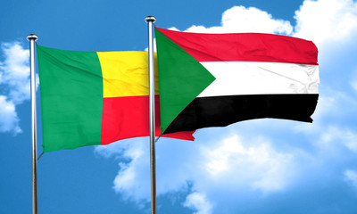 Benin flag with Sudan flag, 3D rendering