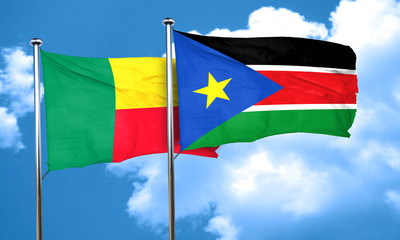 Benin flag with South Sudan flag, 3D rendering