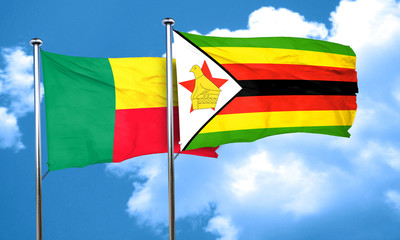 Benin flag with Zimbabwe flag, 3D rendering