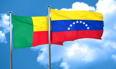 Benin flag with Venezuela flag, 3D rendering