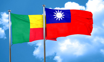 Benin flag with Taiwan flag, 3D rendering