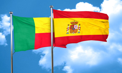 Benin flag with Spain flag, 3D rendering