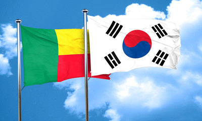Benin flag with South Korea flag, 3D rendering