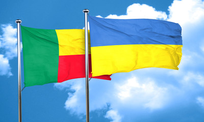 Benin flag with Ukraine flag, 3D rendering