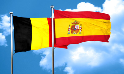 Belgium flag with Spain flag, 3D rendering