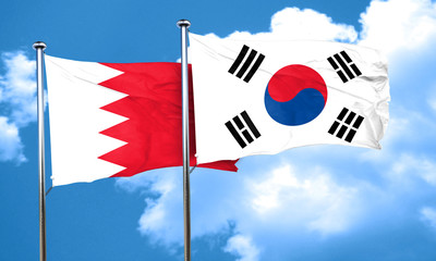 Bahrain flag with South Korea flag, 3D rendering