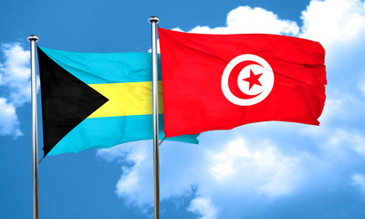 Bahamas flag with Tunisia flag, 3D rendering