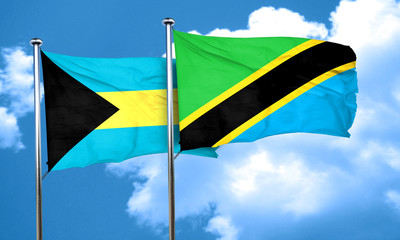 Bahamas flag with Tanzania flag, 3D rendering