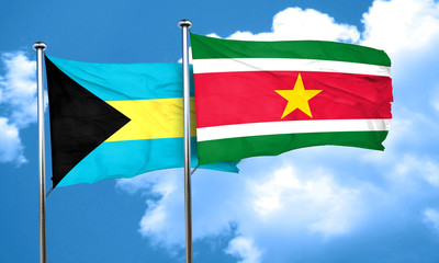Bahamas flag with Suriname flag, 3D rendering