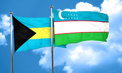 Bahamas flag with Uzbekistan flag, 3D rendering