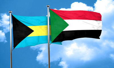 Bahamas flag with Sudan flag, 3D rendering