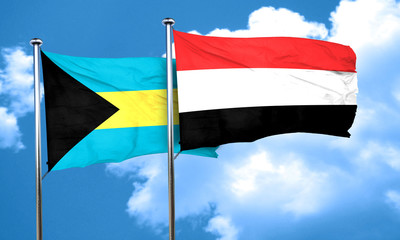 Bahamas flag with Yemen flag, 3D rendering