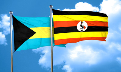Bahamas flag with Uganda flag, 3D rendering