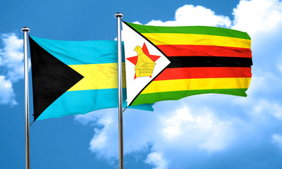 Bahamas flag with Zimbabwe flag, 3D rendering