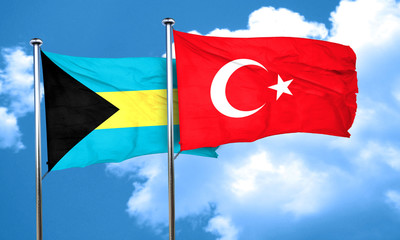 Bahamas flag with Turkey flag, 3D rendering