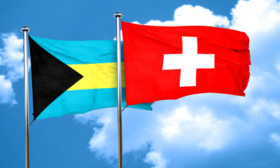 Bahamas flag with Switzerland flag, 3D rendering