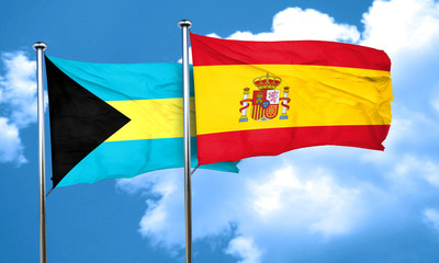 Bahamas flag with Spain flag, 3D rendering