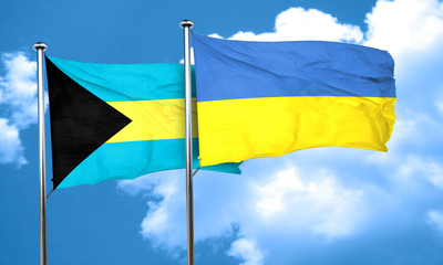 Bahamas flag with Ukraine flag, 3D rendering