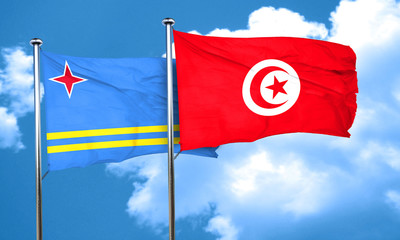 aruba flag with Tunisia flag, 3D rendering
